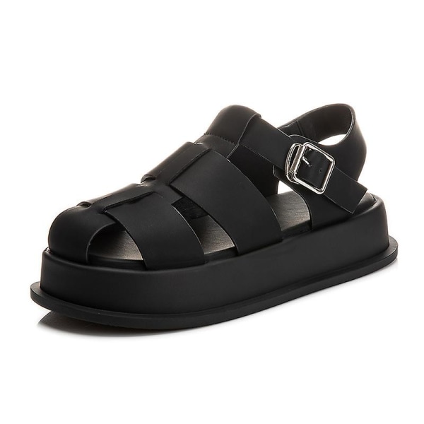 Sommer nye kvinners ekte skinn Baotou romerske sandaler tykk såle flettet sko EU 40
