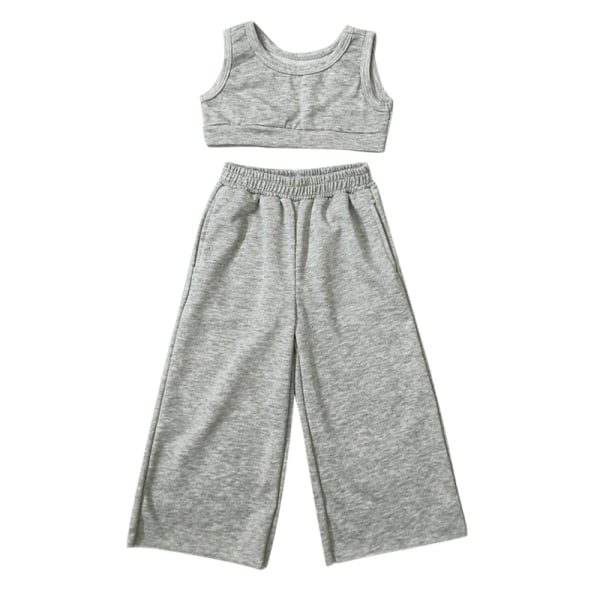 Toddler ärmlösa sommaroutfits Enfärgade skjortor + byxor Grey 130cm