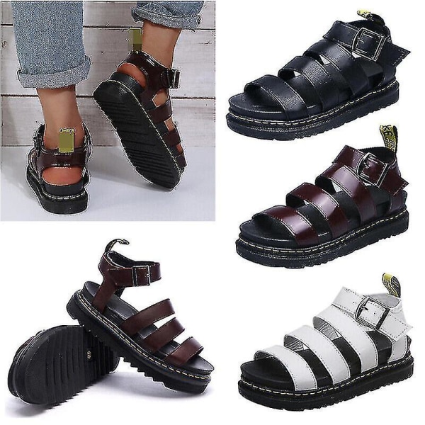 Naisten paksut sandaalit paksupohjaiset nauhat, litteät kengät kesäksi uusi koko-i Black UK7EU40