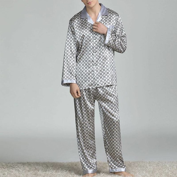 Miesten pyjamasetti T-paita ounge Bottoms Pants Yöasupuku Pjs Silver L