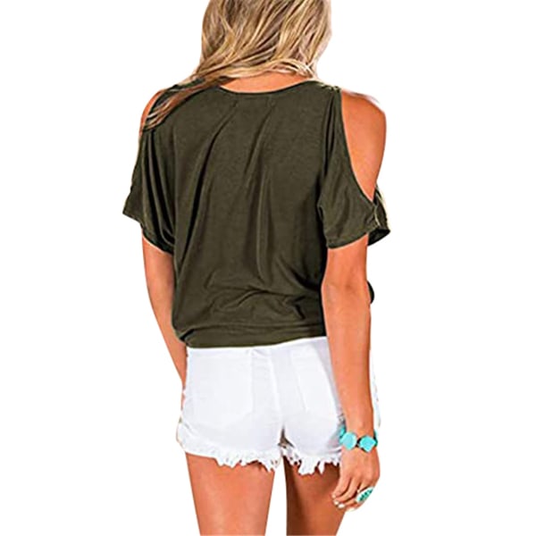 Dam T-shirt V-hals kall axeltopp kortärmad Casual Army Green M