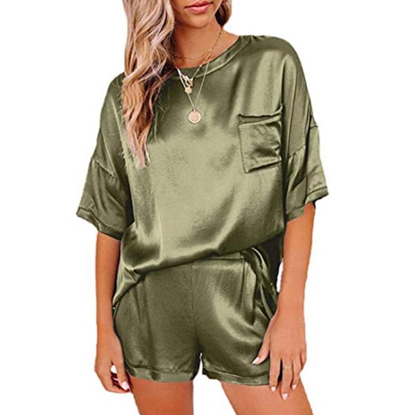 2 stk Kvinder Pyjamas Sæt Kortærmet Sommer Nattøj Army Green M