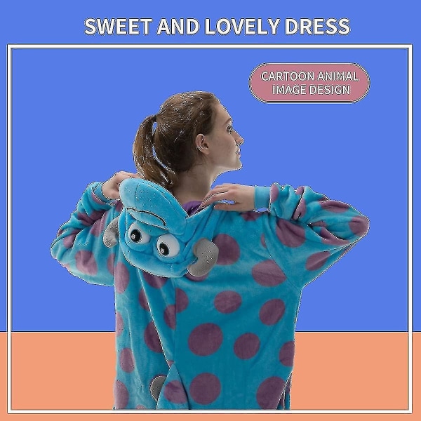 Snug Fit Unisex Aikuisten Onesie Pyjama Flanelli Cosplay Animal One Piece Halloween -asu Yöpuvut Kotivaatteet Q Sulley M