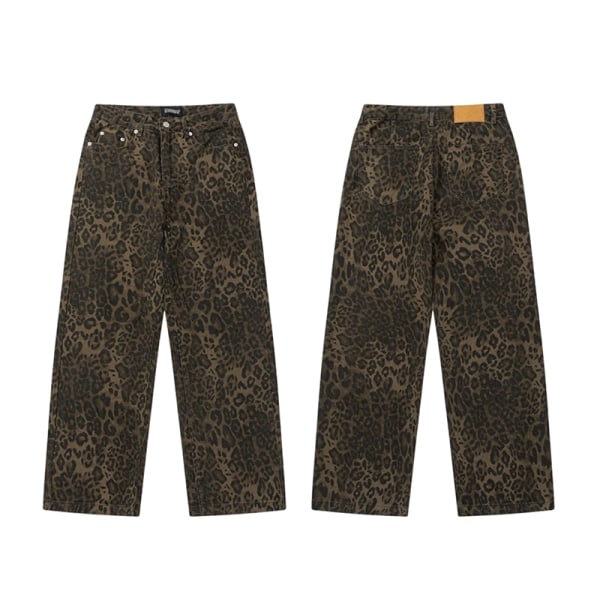 Tan Leopard Jeans Naisten farkkuhousut Leveälahkeiset housut leopardikuvioinen leopard print 3XL