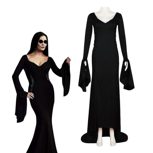 Morticia Addams Kostymekjole For Kvinner Halloween Cosplay L