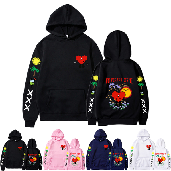 Nyt album Bunny Merch Bad un verano sin ti Hoodie Coat Mænd Kvinder Black 2XL