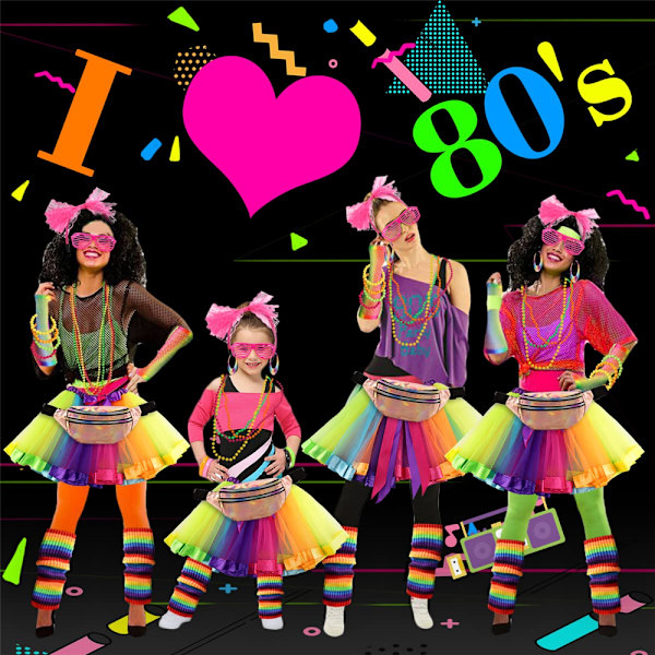 Halloween 80-luvun Vintage Party Cosplay -rekvisiittasetti Retro Tutu -hame black