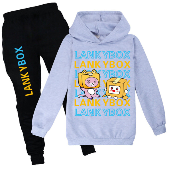 Barn LANKYBOX Print Hoodies Byxor Kostym Träningsoverall Set grey one size