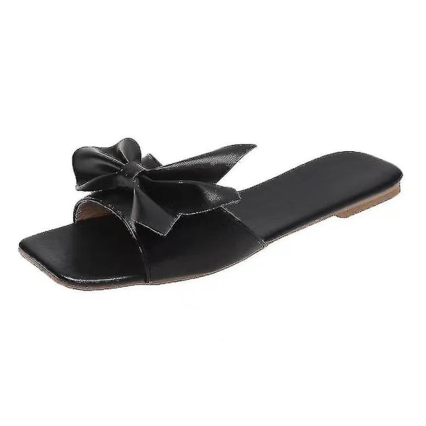 Naisten Bowknot Decor Litteät sandaalit Vapaa casual Rantatossut Black Tag 43