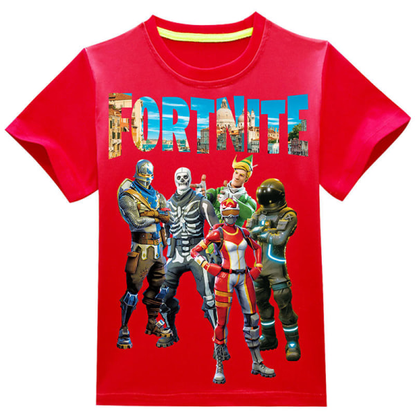 Kid Fortnite Print kortärmad tecknad sommar Casual T-shirt red