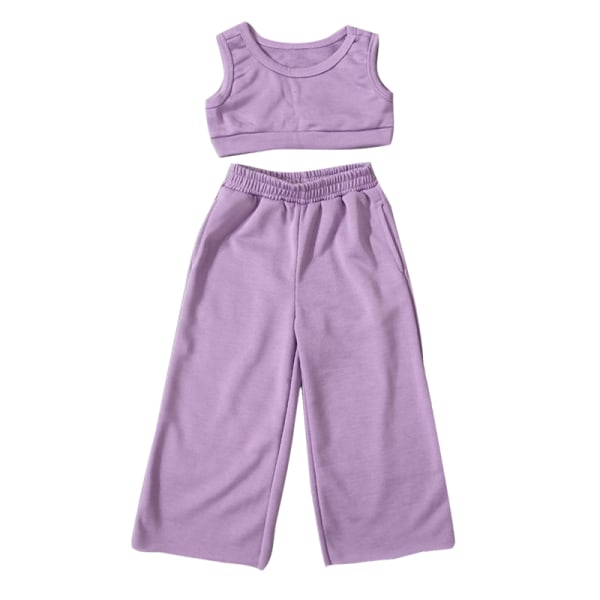 Toddler ärmlösa sommaroutfits Enfärgade skjortor + byxor Purple 110cm