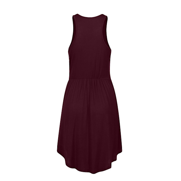 Kvinners sommer V-hals ermeløs ensfarget kjole - Burgundy XL