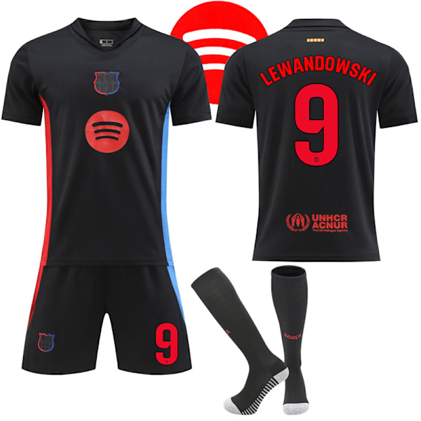 Barcelona Udebane Fodboldtrøje Børn & Voksen 2024-2025 Med Strømper No.9 Lewandowski No.9 Lewandowski 22