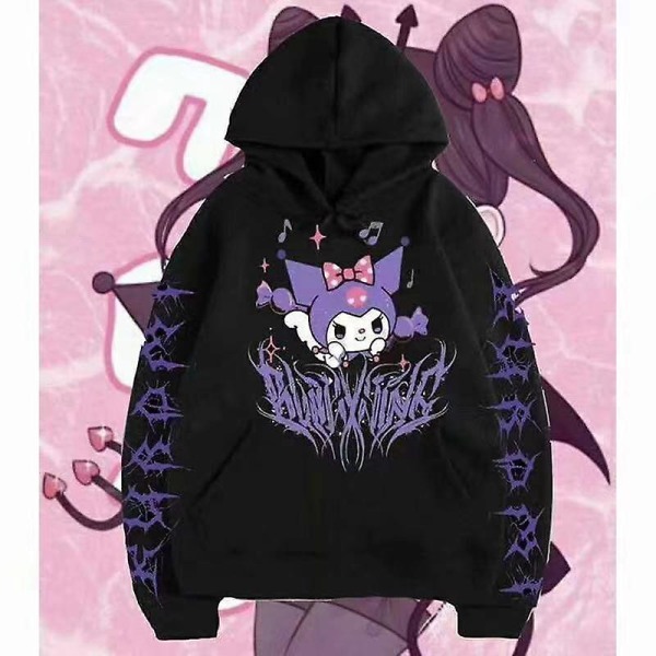 Kuromi Sweatshirt huppari Puuvillainen collegepaita Anime sarjakuvatakki löysä toppi black XS