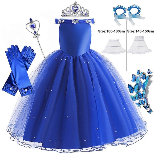 Askepot Kjole Nederdel Halloween Cosplay Kostume Børn Piger Festkjole Lang kjole Ornamenter Dress kit 01 120cm