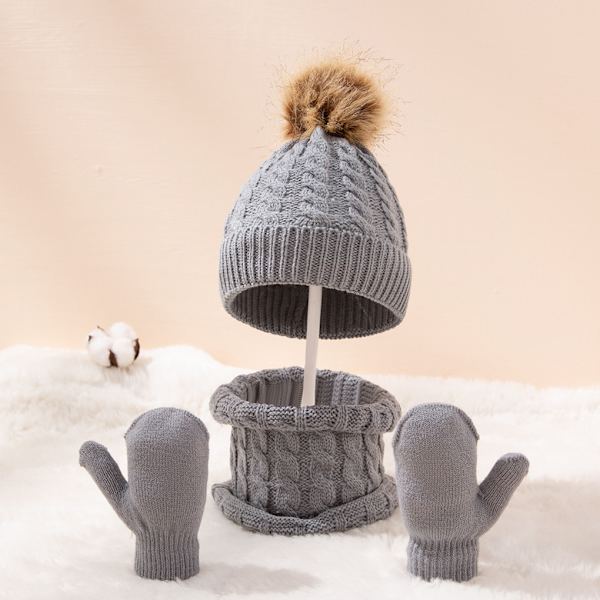 Beanie Hat hanskersett *Pom Pom Bobble Hat Color Ullhatter Grey
