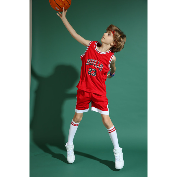 Michael Jordan No.23 Baskettröja Set Bulls Uniform för barn tonåringar W Red M (130-140CM)