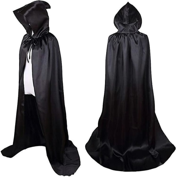 Halloween kappe til børn Voksen kappe satin stof stående kasket Black Death Cloak (51,2 tommer) 51.2inch