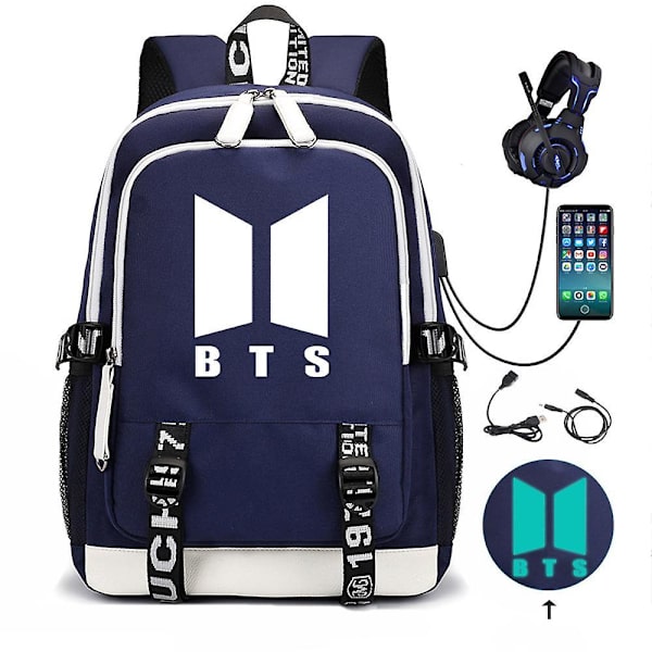 BTS-reppu USB-ladattava reppu, suuri kapasiteetti opiskelijan koululaukku Color2