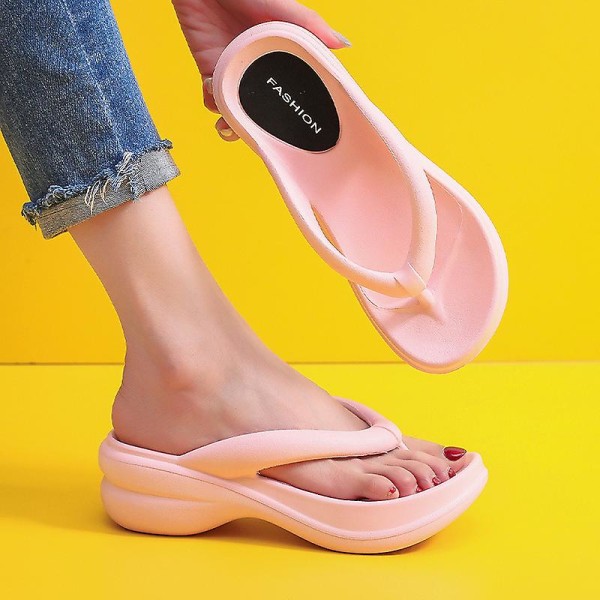 6 cm tykk såle flip-flops sommerglidere for kvinner Myke Eva Beach sklisikre tøfler Pink 39 40