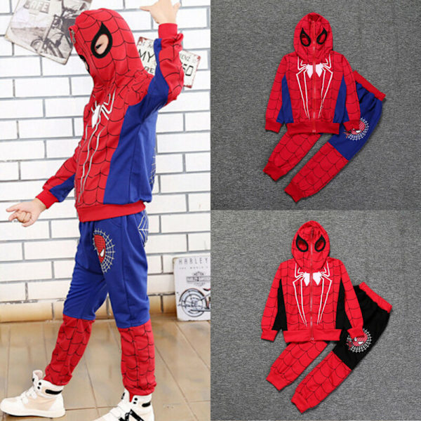 Børne Spiderman Cosplay Sæt Hættetrøje Sweatshirt + Bukser Træningsdragt Black
