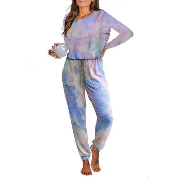 Pysjamassett for kvinner med rund hals, natttøy og bukser Purple M