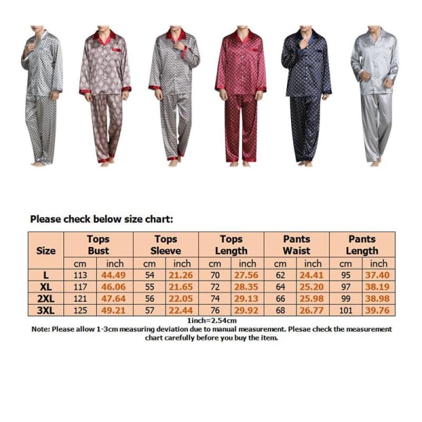 Pyjamassæt til mænd T-shirt Lounge underdele Bukser Nattøj Suit Pjs Claret 3XL