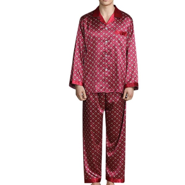 Pyjamassæt til mænd T-shirt Lounge underdele Bukser Nattøj Suit Pjs Dark Red XL