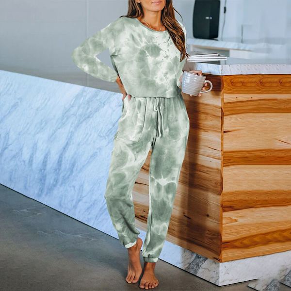 Naisten pyöreäkauluksiset yöasut ja housut Pyjama-setti Green M