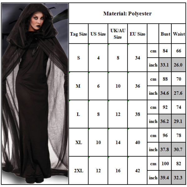 Fest Kvinder Anime Cosplay Halloween Heksekappe Kostume Sort W Cloak suit M