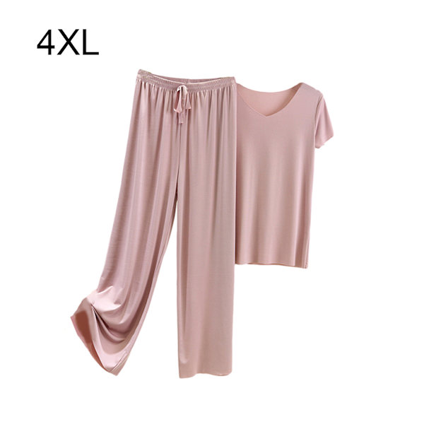 Naisten Ice Silk Pyjamasetti T-paita joustava vyötärö löysät housut Light purple 4XL