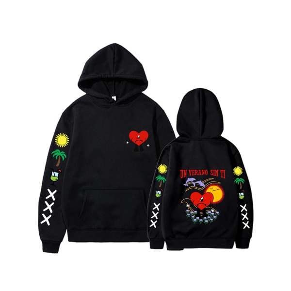 Nyt album Bunny Merch Bad un verano sin ti Hoodie Coat Mænd Kvinder Black 2XL