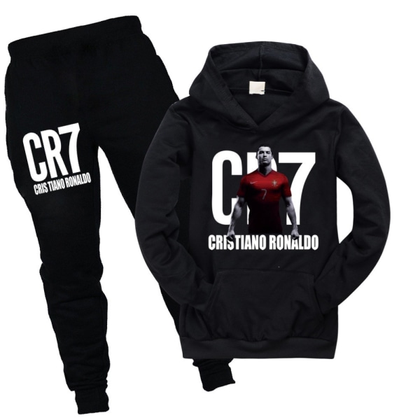 CR7 Ronaldo Barn Pojkar Skol Träningsoverall Set Hoodie Sweatshirt Pullover Toppbyxor Sportkläder Black 0 Black 150cm