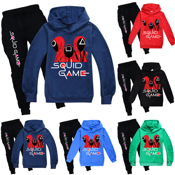 Squid Game Sport Casual Hoodie Sweatsuit +byxor Barnkläder dark blue 130cm