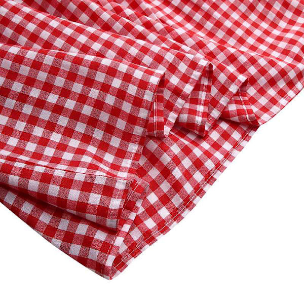Sommerrutet Puffy kortermet midikjole for kvinner Red,M