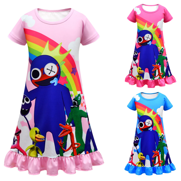 Girls Rainbow Friends Dress Cartoon print Casual rose red 130cm