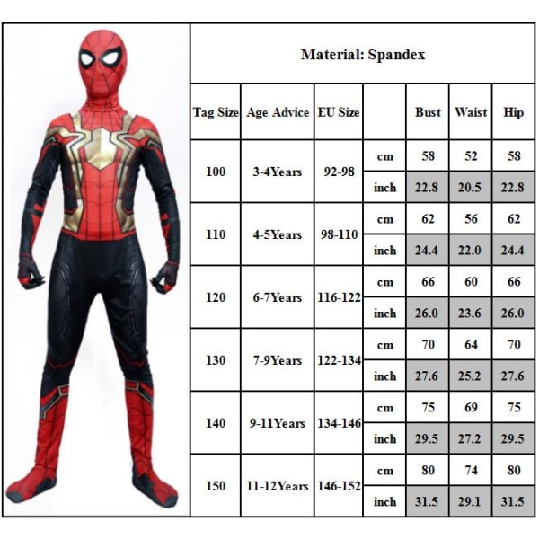 Iron Spiderman Cosplay Jumpsuit Superhelt-kostyme for barn 11-12 Years