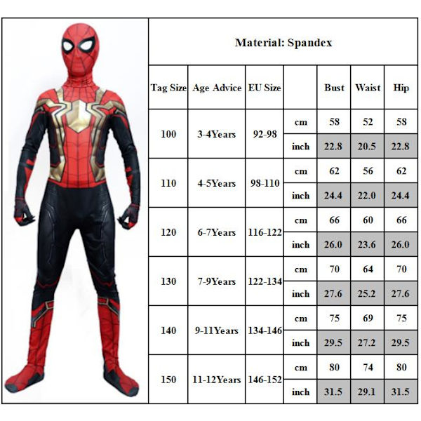 Iron Spiderman Cosplay Jumpsuit Superhelt-kostyme for barn 4-5 Years