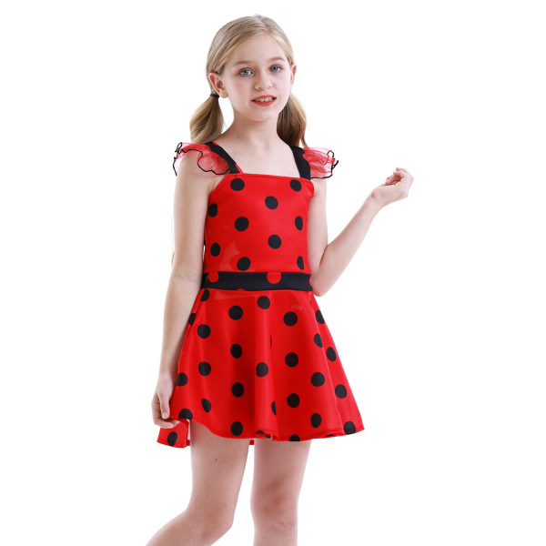 Jenter Polka Dots Ladybug Dress Up kostyme red 130cm