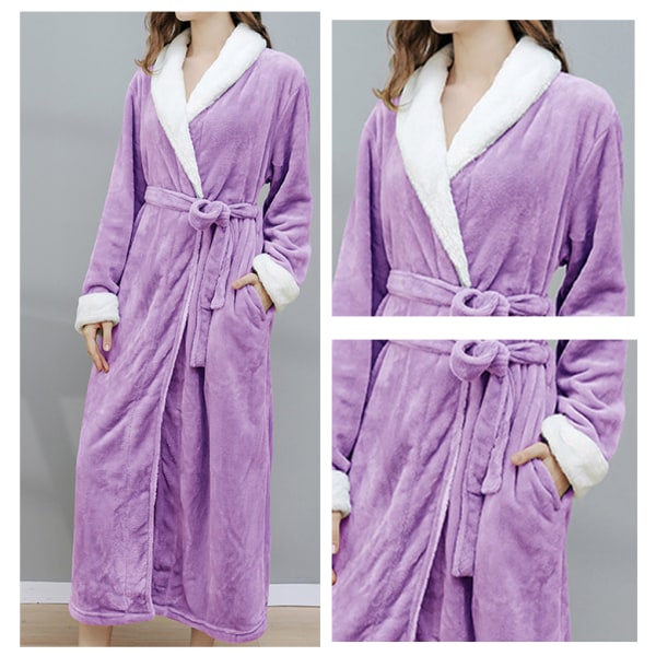 ong Robe Warm Holder badekåben varm Natkjole Hudvenlig Purple L