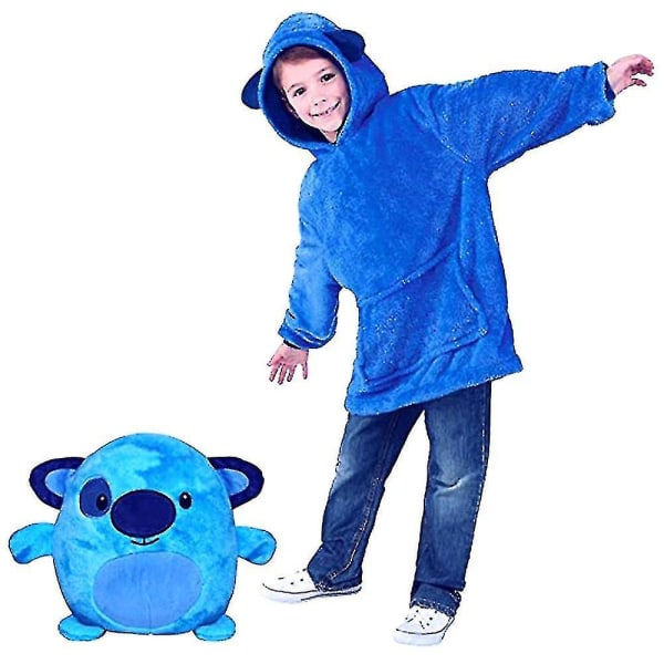 1 stk myk barn gutt kjæledyr bamse nattøy varm hettegenser teppe sweatshirt Z Blue