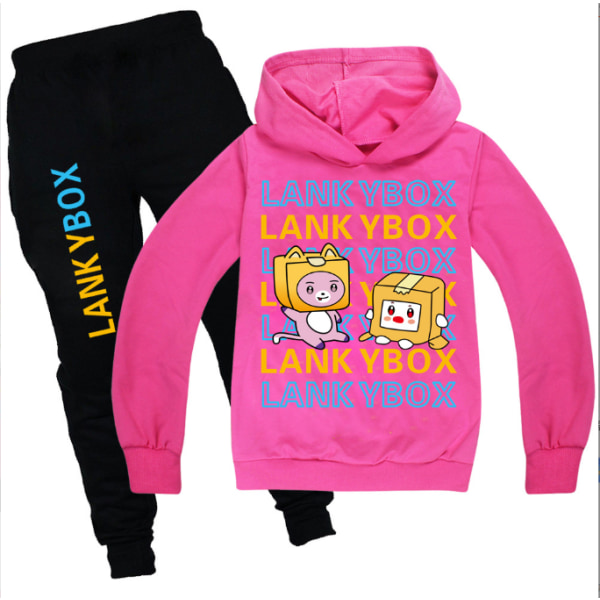 Barn LANKYBOX Print Hoodies Byxor Kostym Träningsoverall Set grey one size