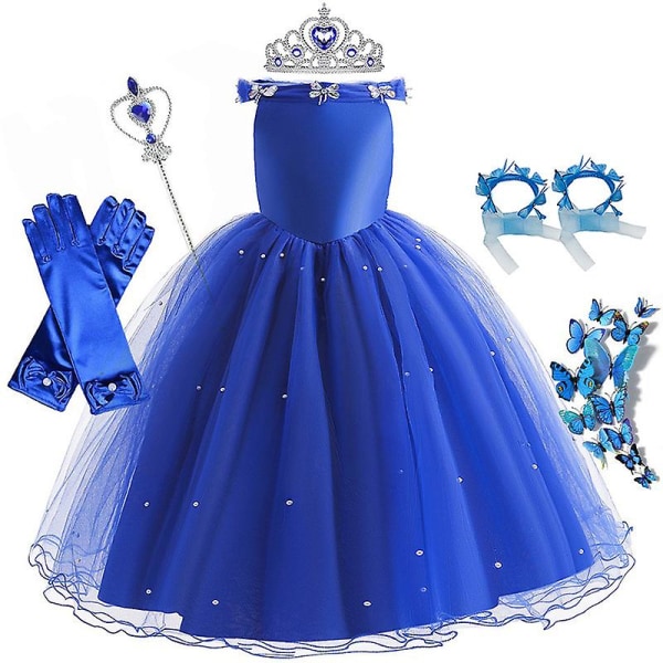 Askepot Kjole Nederdel Halloween Cosplay Kostume Børn Piger Festkjole Lang kjole Ornamenter Dress kit 02 100cm