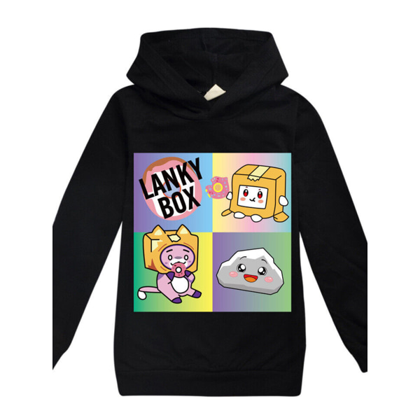 LANKYBOX Kids 3D Print Hoodie Pullover Sweatshirts med ficka black 130cm