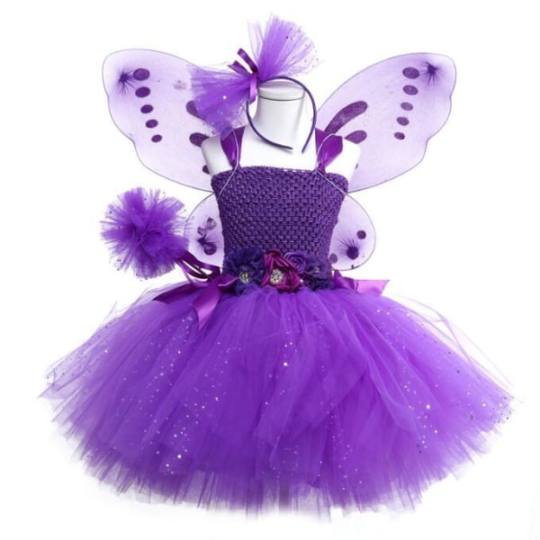 Fairy kostym för flickor klänning set födelsedag Halloween purple 4pcs 130cm