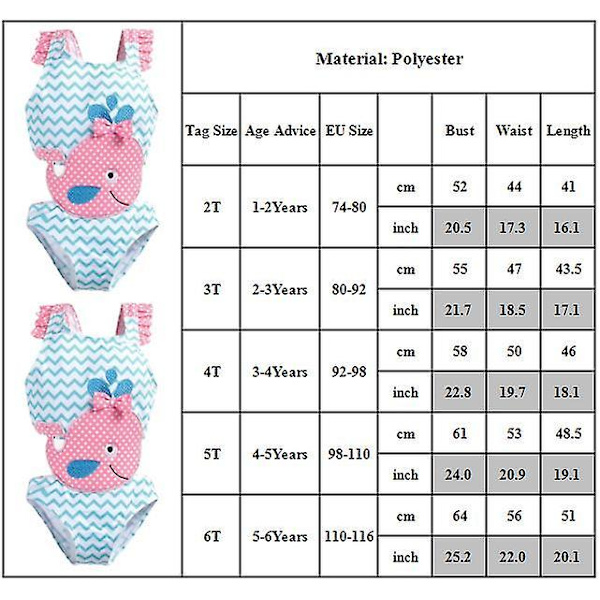 Toddler Baby Piger Kids Printet Badetøj One Piece Badetøj Monokini Whale 5-6 Years