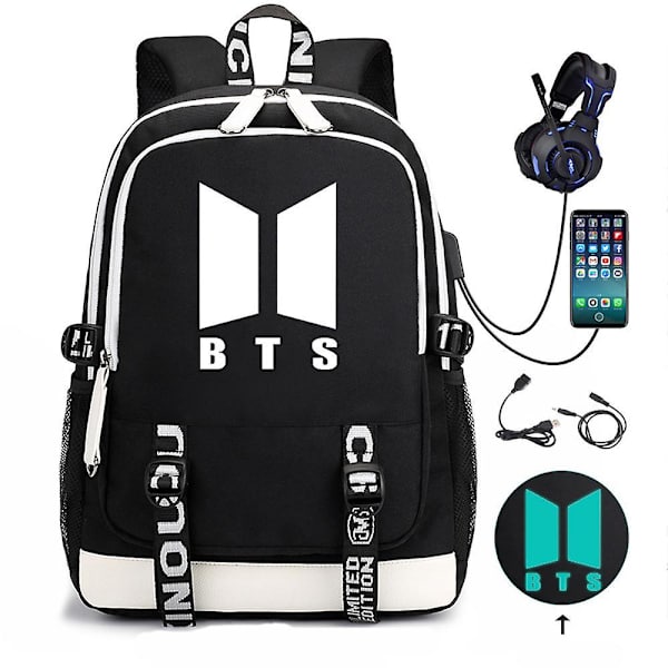 BTS-reppu USB-ladattava reppu, suuri kapasiteetti opiskelijan koululaukku Color1