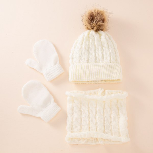 Beanie Hat Handskar Set *Pom Pom Bobble Hat Color Woolen Hats White