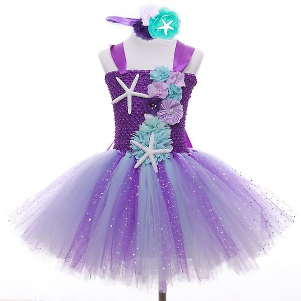 Flickor Princess Dress Mermaid Ariel Tutu Dress Carnival Dark purple 110