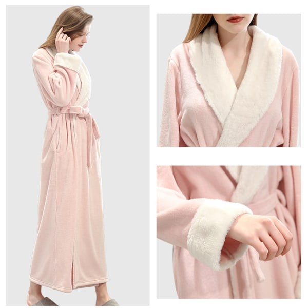 Long Robe Warm Holder badekåben varm Natkjole Hudvenlig Pink XL